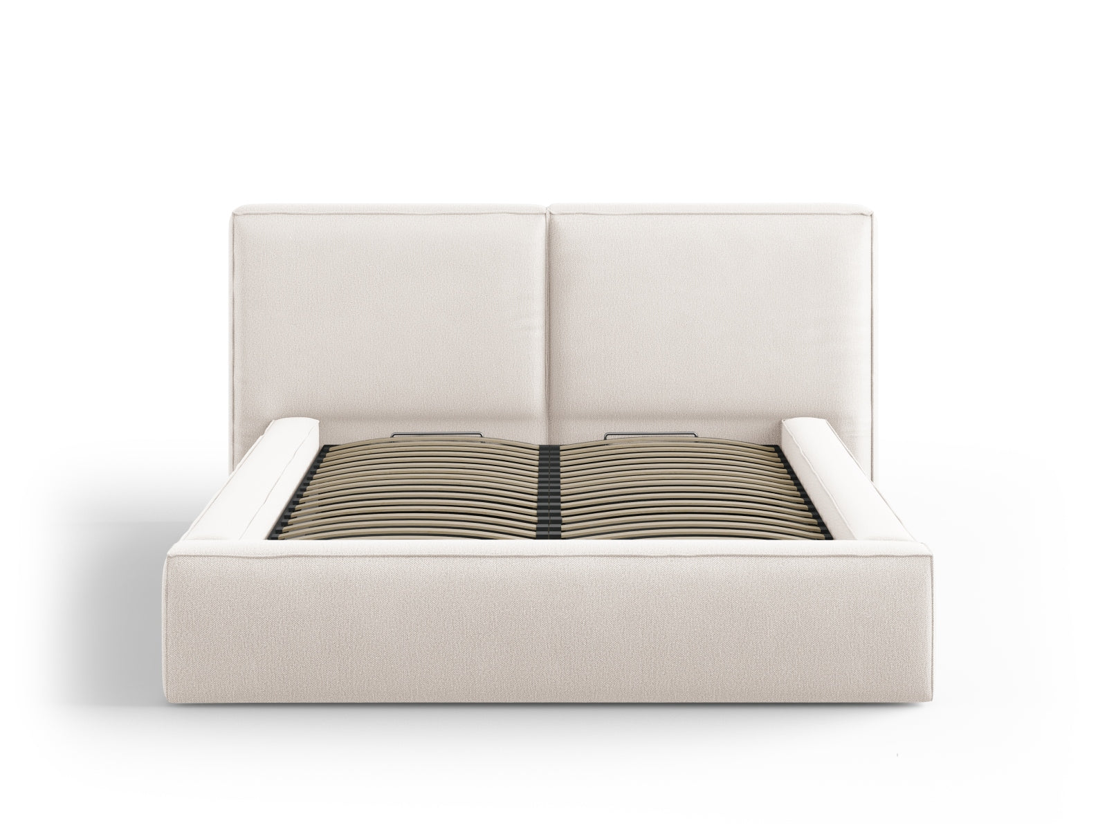 Arendal Storage Bed with Double Headboard (Structured Fabric) - Light Beige - 140x200