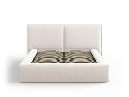 Arendal Storage Bed with Double Headboard (Structured Fabric) - Light Beige - 140x200