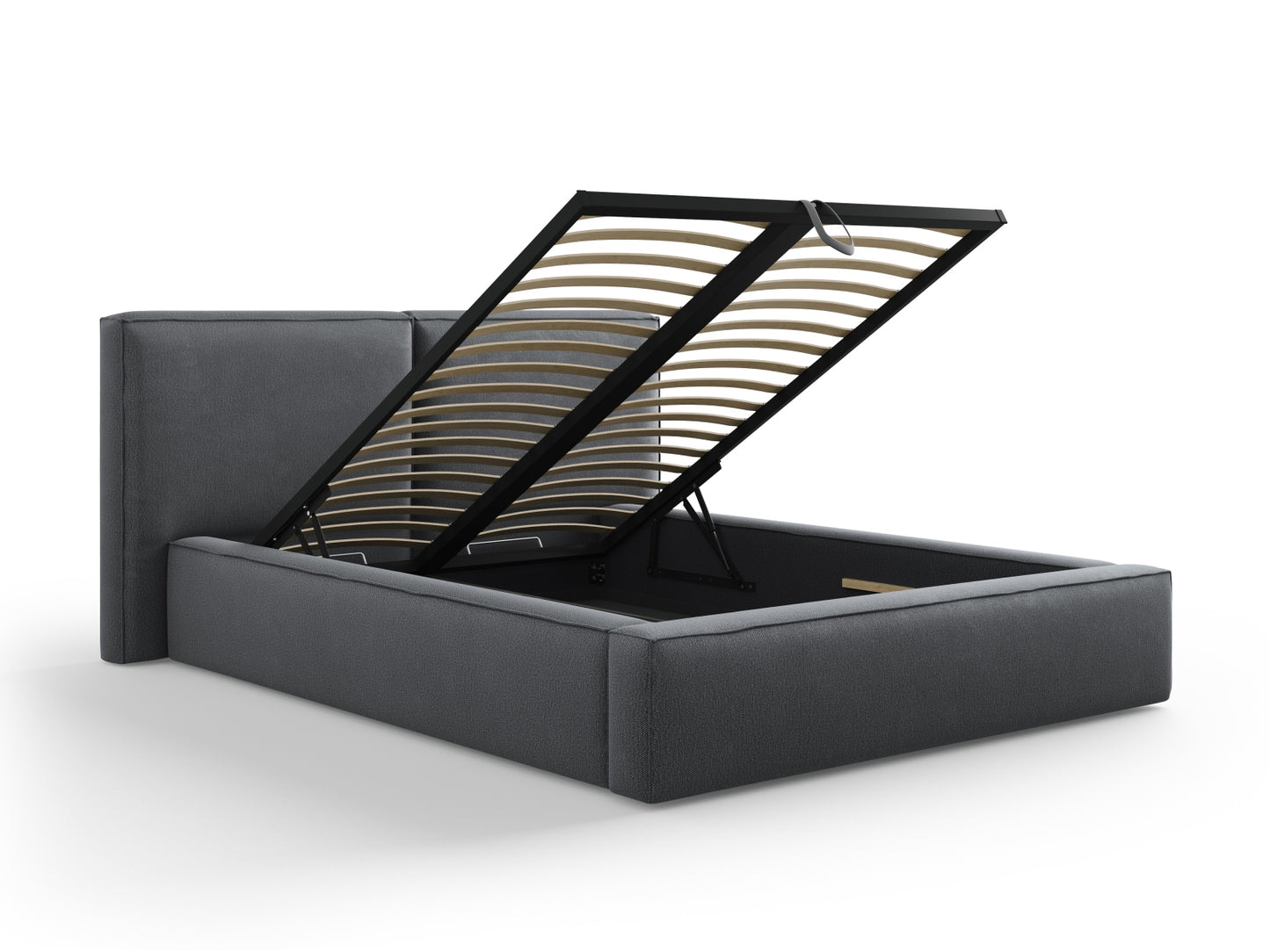 Arendal Storage Bed with Double Headboard (Structured Fabric) - Dark Grey - 140x200
