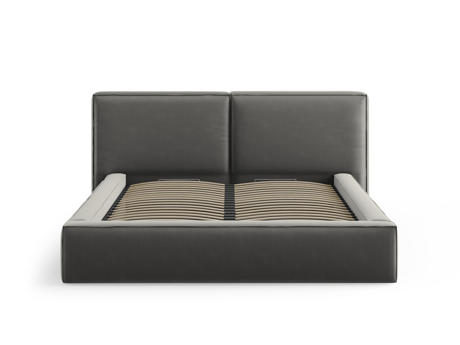 Arendal Storage Bed with Double Headboard (Velvet) - Light Grey - 160x200