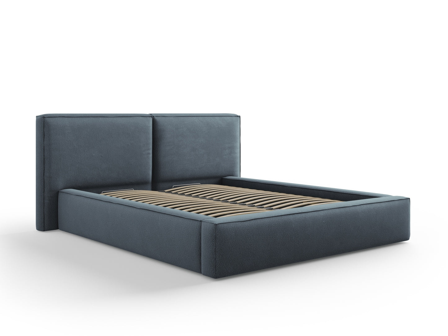 Arendal Storage Bed with Double Headboard (Structured Fabric) - Blue - 160x200