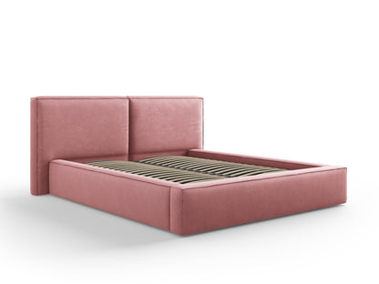 Arendal Storage Bed with Double Headboard (Structured Fabric) - Pink - 160x200
