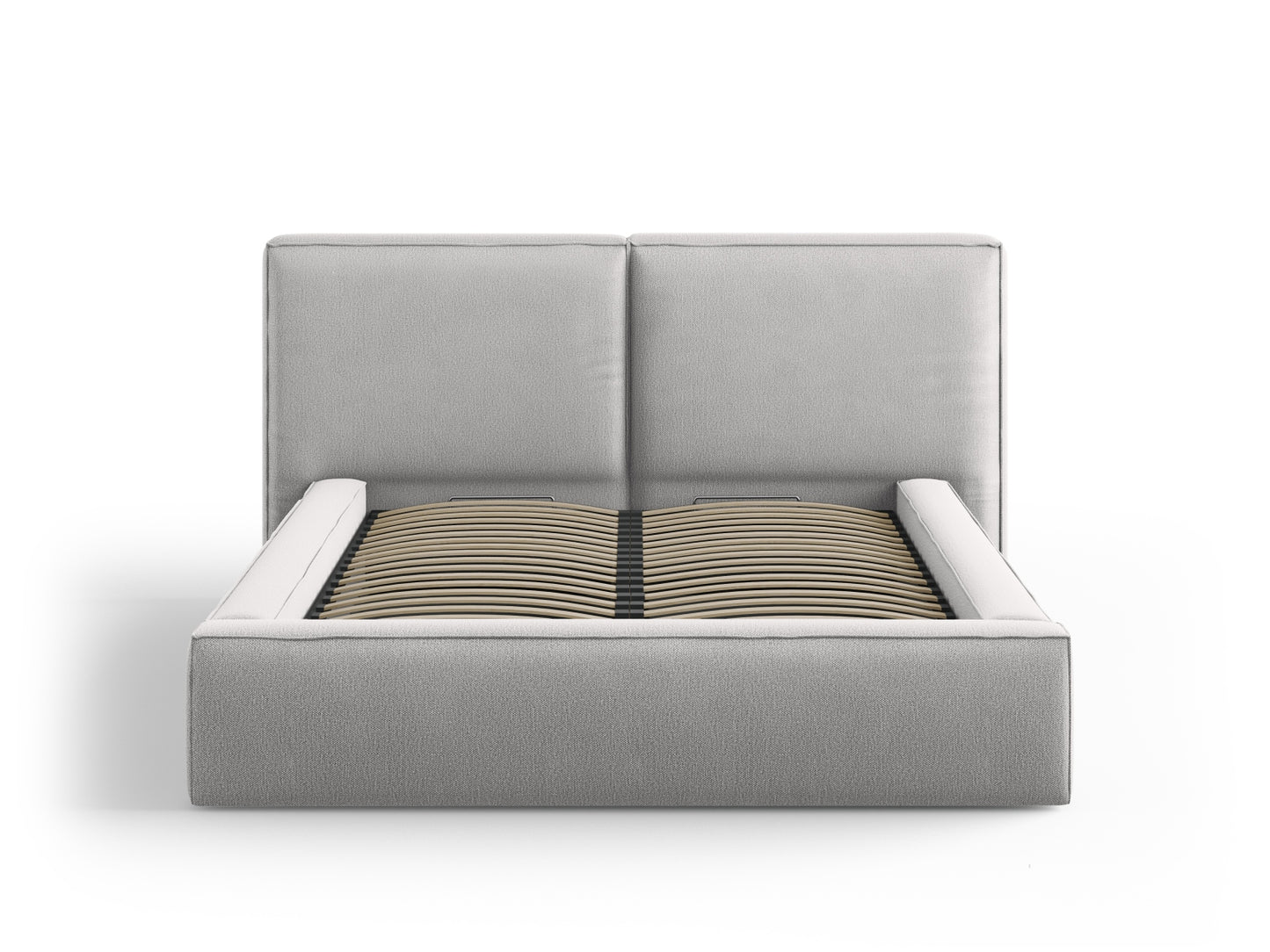 Arendal Storage Bed with Double Headboard (Structured Fabric) - Light Grey - 140x200