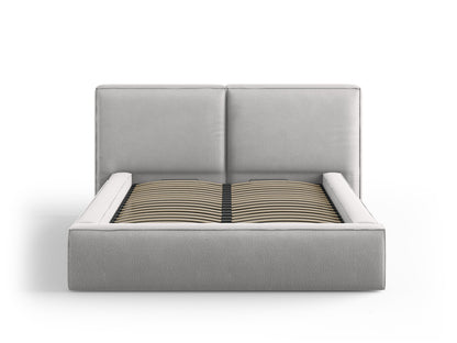 Arendal Storage Bed with Double Headboard (Structured Fabric) - Light Grey - 140x200