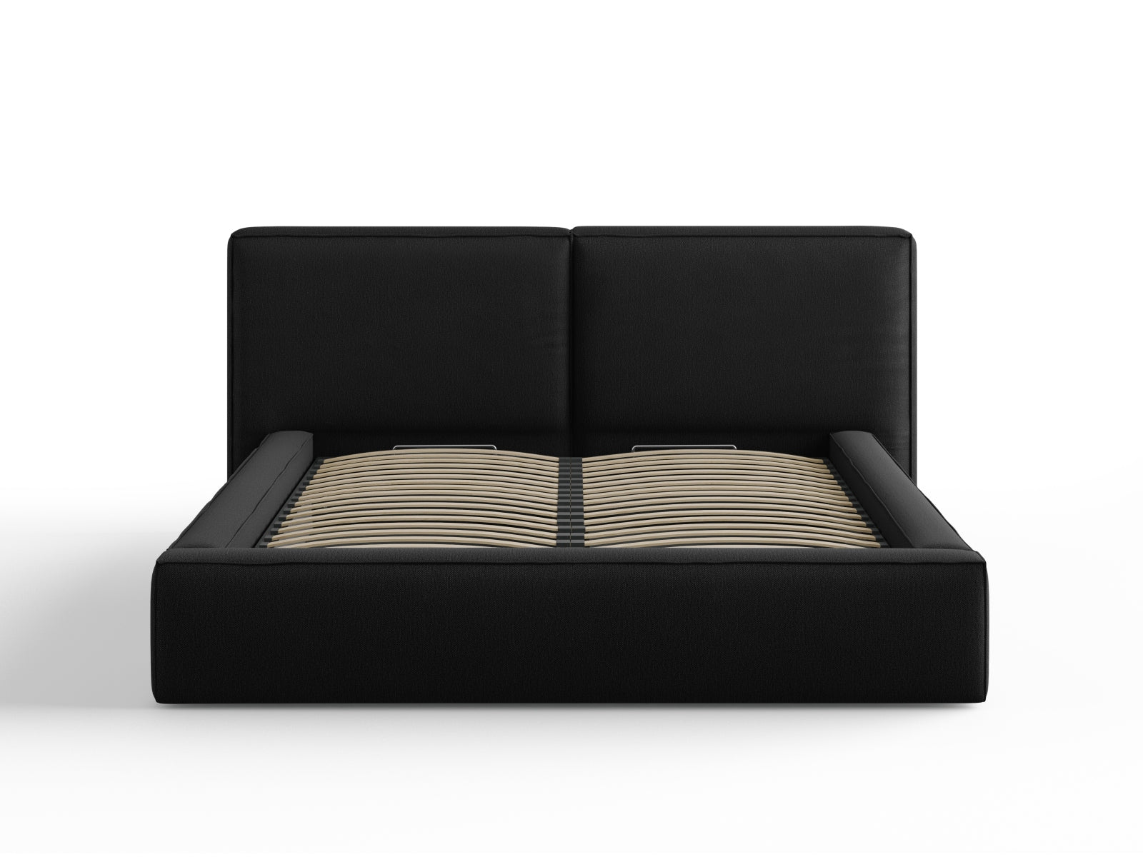 Arendal Storage Bed with Double Headboard (Structured Fabric) - Black - 160x200