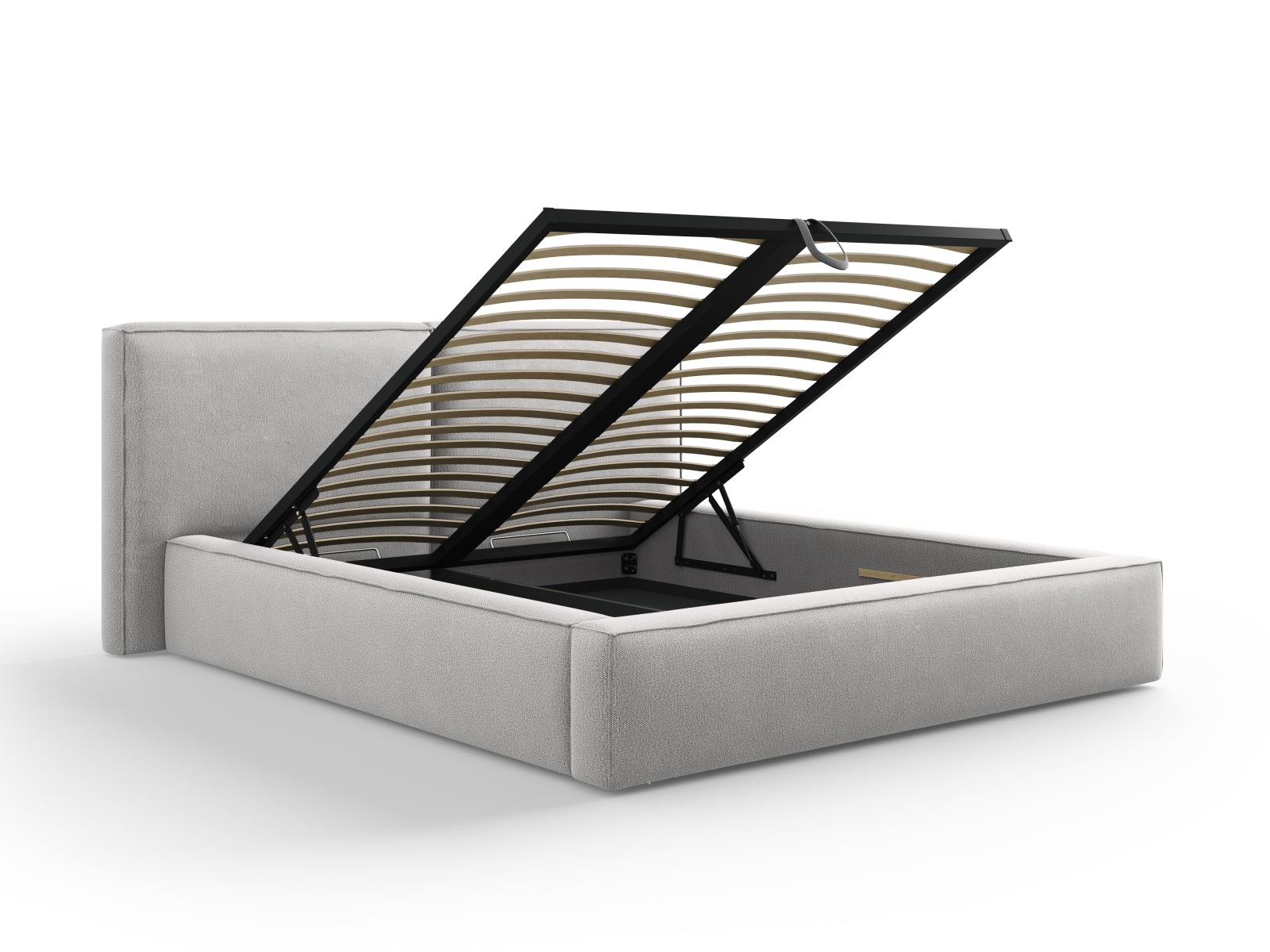Arendal Storage Bed with Double Headboard (Structured Fabric) - Light Grey - 160x200