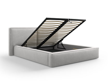 Arendal Storage Bed with Double Headboard (Structured Fabric) - Light Grey - 160x200