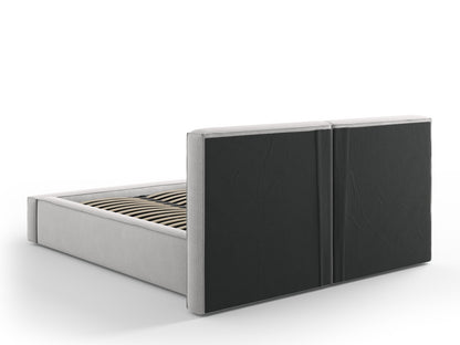 Arendal Storage Bed with Double Headboard (Structured Fabric) - Light Grey - 140x200
