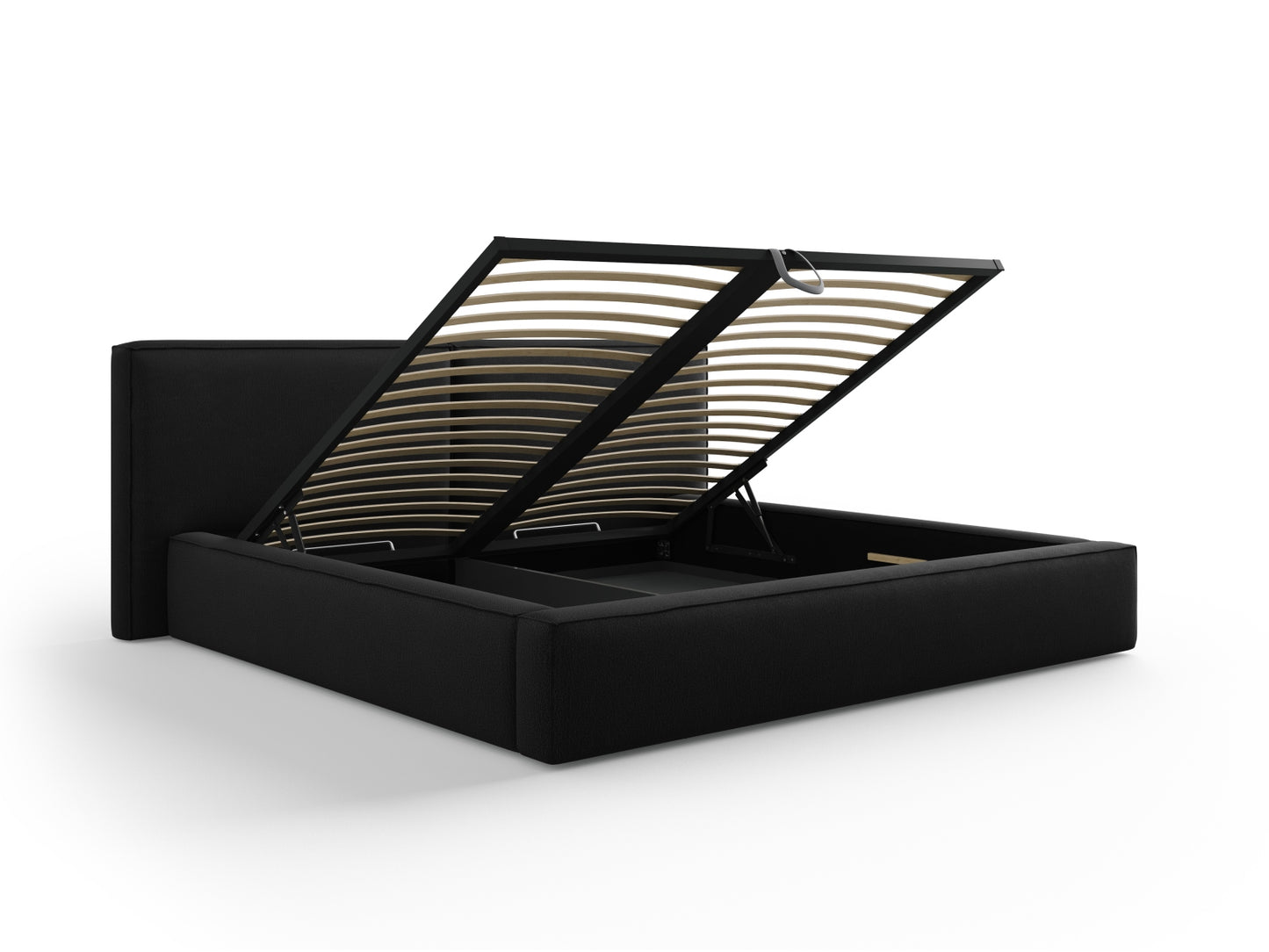Arendal Storage Bed with Double Headboard (Structured Fabric) - Black - 200x200