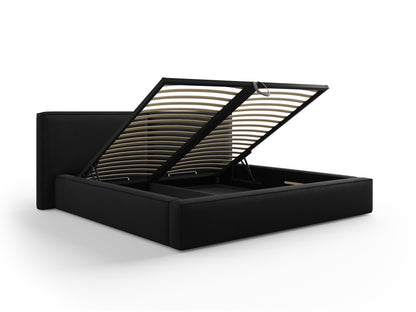 Arendal Storage Bed with Double Headboard (Structured Fabric) - Black - 200x200