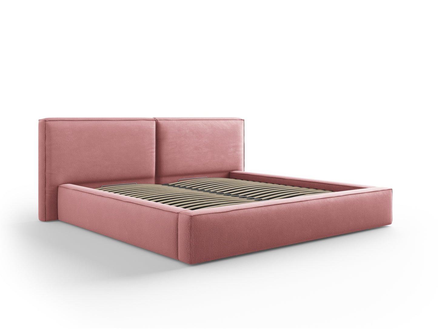 Arendal Storage Bed with Double Headboard (Structured Fabric) - Pink - 200x200