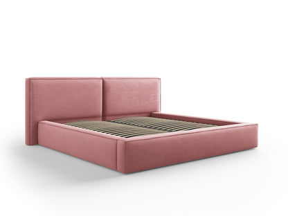 Arendal Storage Bed with Double Headboard (Structured Fabric) - Pink - 200x200
