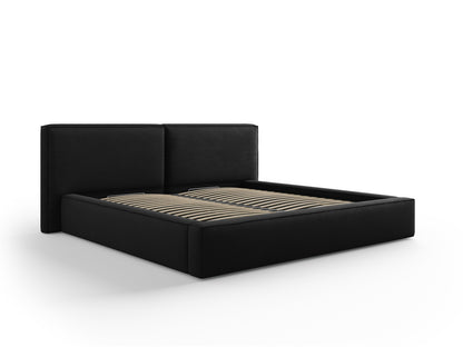 Arendal Storage Bed with Double Headboard (Structured Fabric) - Black - 200x200