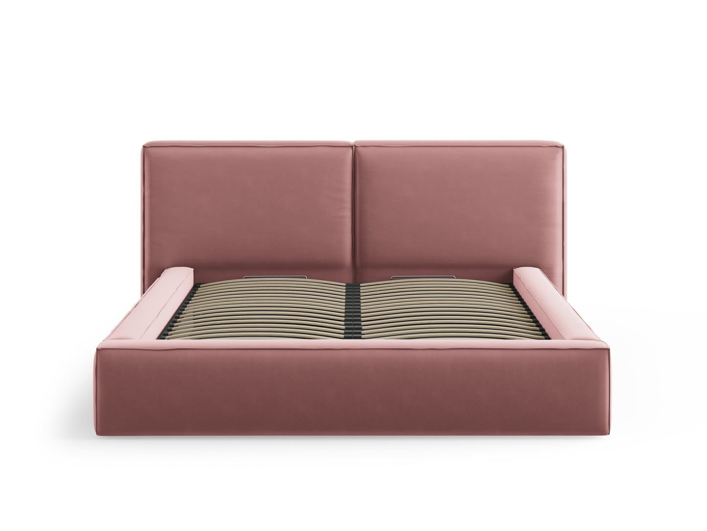 Arendal Storage Bed with Double Headboard (Velvet) - Pink - 200x200