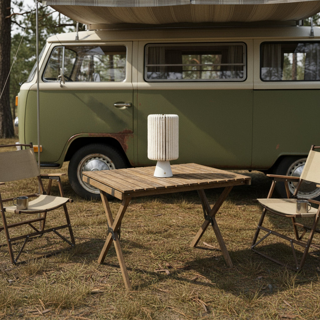 Cordless Wool & Wood Table Lamp — Cylinder (Small)