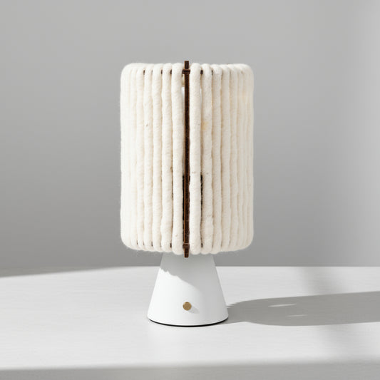 Cordless Wool & Wood Table Lamp — Cylinder (Small)