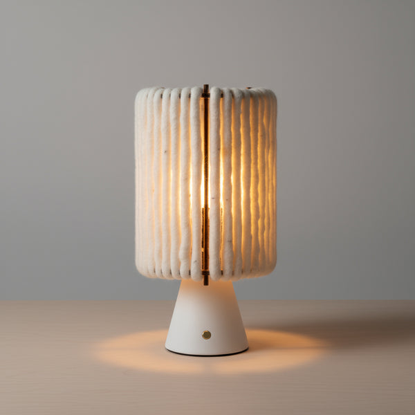 Cordless Wool & Wood Table Lamp — Cylinder (Small)